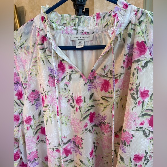 Appleseeds blouse beige/pink floral Size 1X - Picture 2 of 6